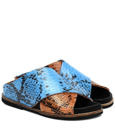 Shop Ganni Snake-effect Leather Sandals In Multicoloured