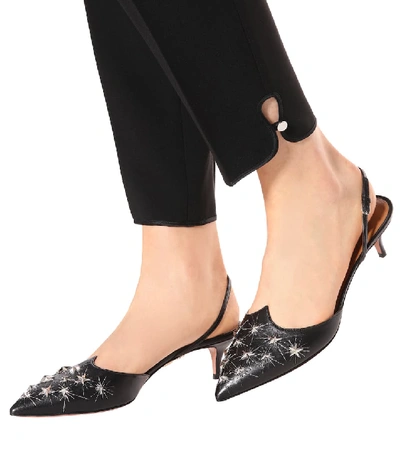 Shop Aquazzura Cosmic Star 45 Embellished Leather Sling-back Pumps In Black