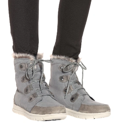 Shop Sorel Explorer Joan Suede Boots In Grey