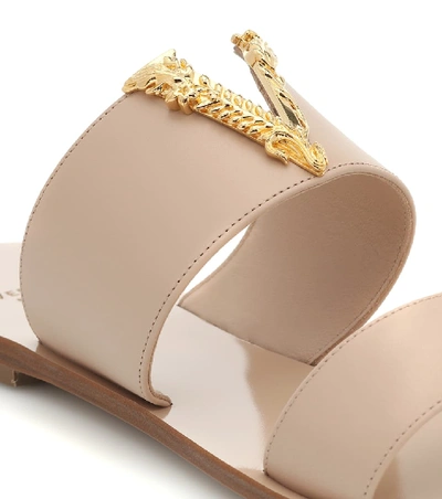 Shop Versace Virtus Leather Sandals In Beige
