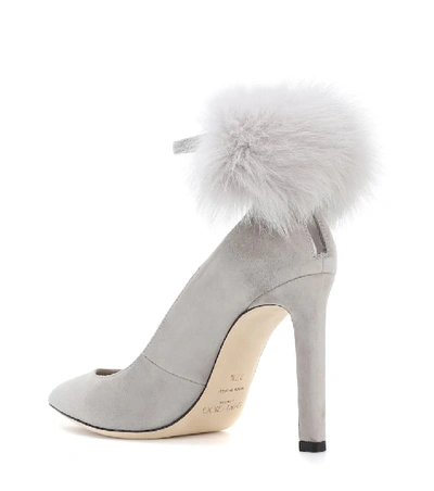 Shop Jimmy Choo South 100 Fur-trimmed Suede Pumps In Grey