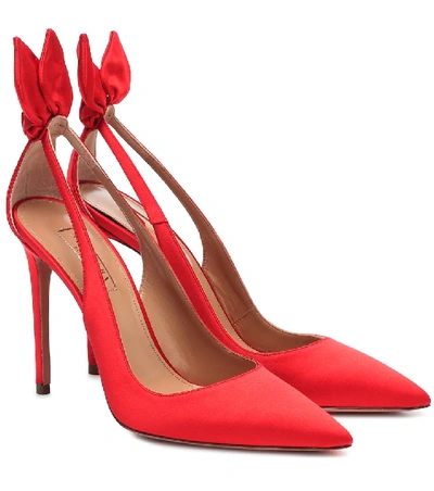 AQUAZZURA BOW TIE 105 SATIN PUMPS P00462999
