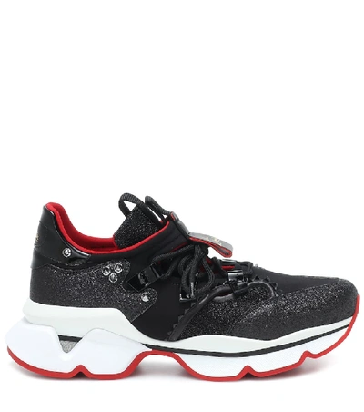 Shop Christian Louboutin Red Runner Neoprene Sneakers In Black