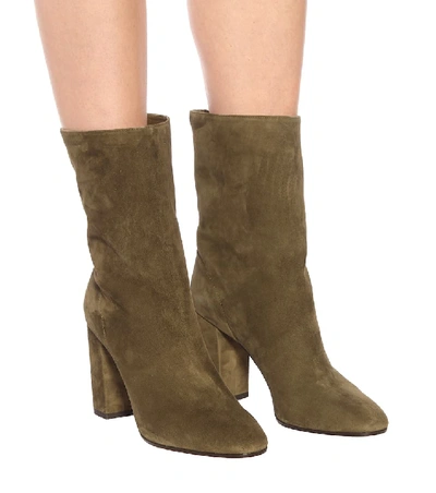 Shop Aquazzura Boogie 85 Suede Ankle Boots In Green