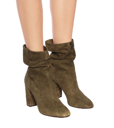 Shop Aquazzura Boogie 85 Suede Ankle Boots In Green