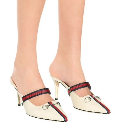 Shop Gucci Emma Leather Mules In White