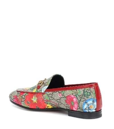 Shop Gucci Jordaan Gg Flora Loafers In Beige