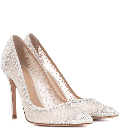 Shop Gianvito Rossi Rania Crystal-embellished Pumps In White