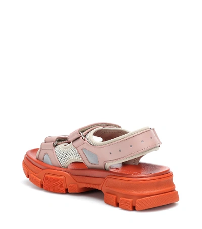 Shop Gucci Aguru Leather And Mesh Sandals In Pink