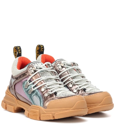 Shop Gucci Flashtrek Leather Sneakers In Multicoloured