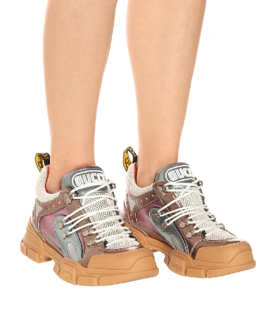 Shop Gucci Flashtrek Leather Sneakers In Multicoloured