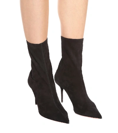 Shop Aquazzura Saint Honoré 85 Suede Ankle Boots In Black