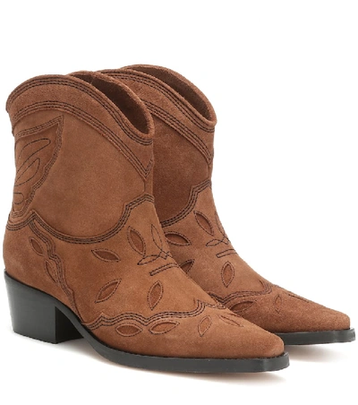 Shop Ganni Low Texas Suede Cowboy Boots In Brown