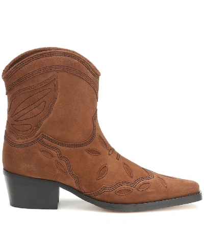 Shop Ganni Low Texas Suede Cowboy Boots In Brown