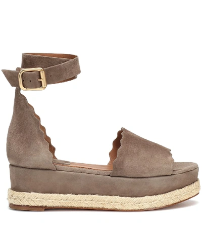 Shop Chloé Lauren Suede Platform Sandals In Brown