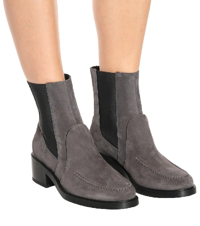 Shop Tod's Suede Ankle Boots In Grey