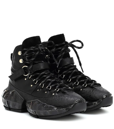 Jimmy Choo Diamond Hike/f Leather And Suede Sneakers In Black 
