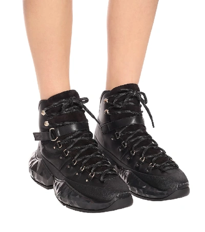 Shop Jimmy Choo Diamond Hike/f Leather Sneakers In Black