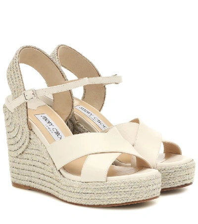 Jimmy Choo Strappy Open Toe Wedge Sandals In White