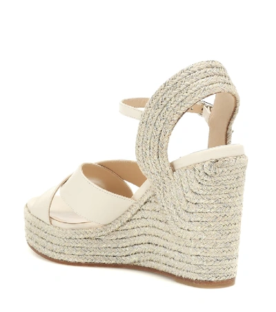 Shop Jimmy Choo Dellena 100 Leather-trimmed Espadrilles In White