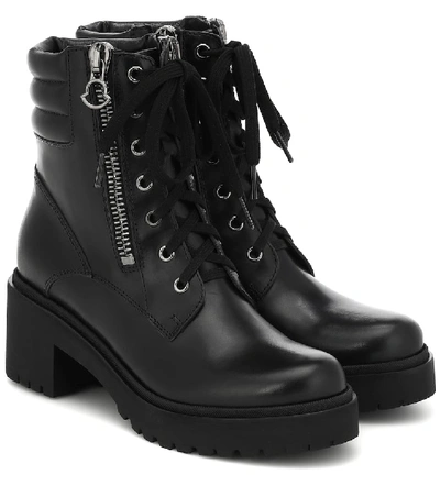 Shop Moncler Viviane Leather Ankle Boots In Black