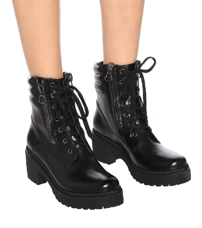 Shop Moncler Viviane Leather Ankle Boots In Black