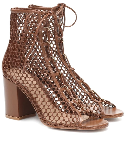 Shop Gianvito Rossi Santana Leather-trimmed Ankle Boots In Brown