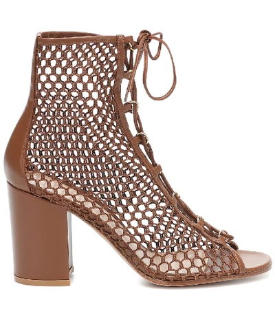 Shop Gianvito Rossi Santana Leather-trimmed Ankle Boots In Brown