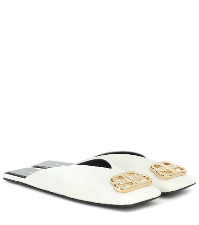 Shop Balenciaga Double Square Bb Leather Slippers In White