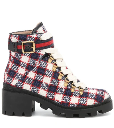 Shop Gucci Trip Tweed Ankle Boots In Multicoloured