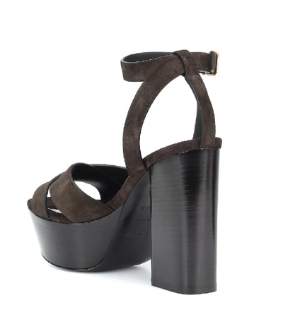 Shop Saint Laurent Farrah 125 Suede Platform Sandals In Brown