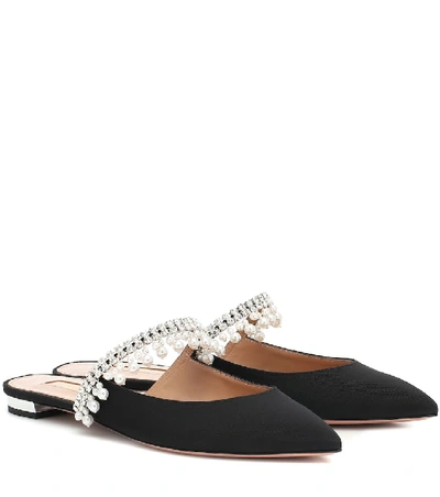 Shop Aquazzura Exquisite Embellished Slippers In Black