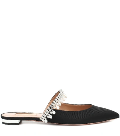 Shop Aquazzura Exquisite Embellished Slippers In Black