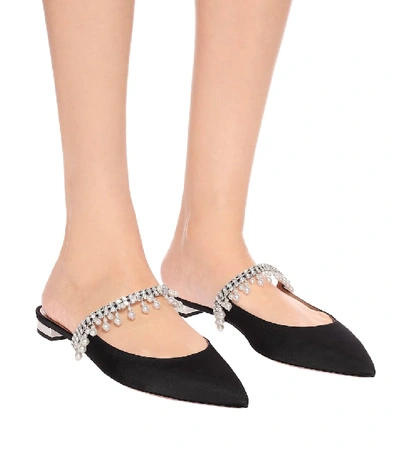 Shop Aquazzura Exquisite Embellished Slippers In Black