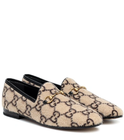 Shop Gucci Jordaan Gg Wool Loafers In Beige