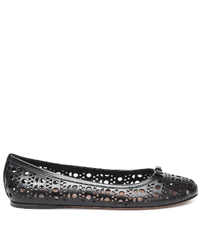 Shop Alaïa Laser-cut Leather Ballet Flats In Black