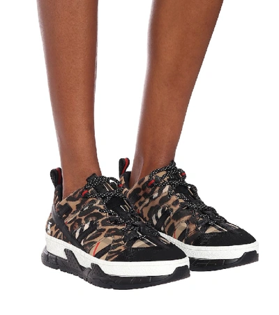 Shop Burberry Union Leopard-print Neoprene Sneakers In Black