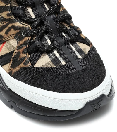 Shop Burberry Union Leopard-print Neoprene Sneakers In Black