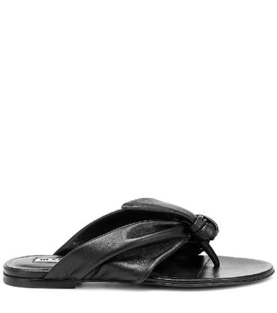 Shop Jil Sander Knotted Leather Thong Sandals In Black