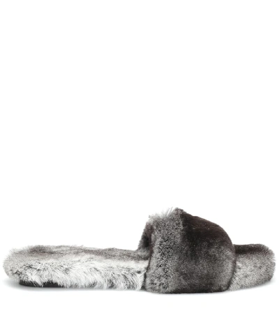 Shop Max Mara Kruger Fur Slides In Grey