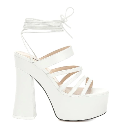 Shop Attico Plateau Leather Sandals In White