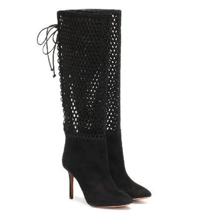 Shop Alaïa Perforated Suede Knee-high Boots In Black