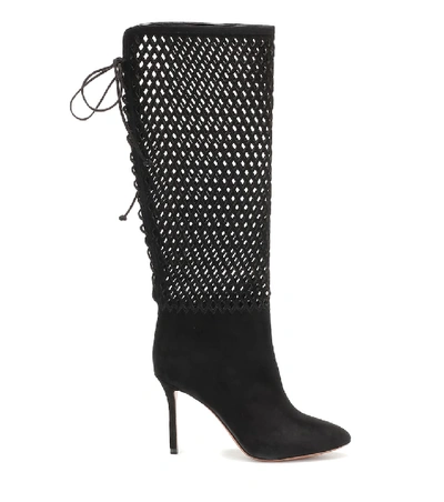 Shop Alaïa Perforated Suede Knee-high Boots In Black