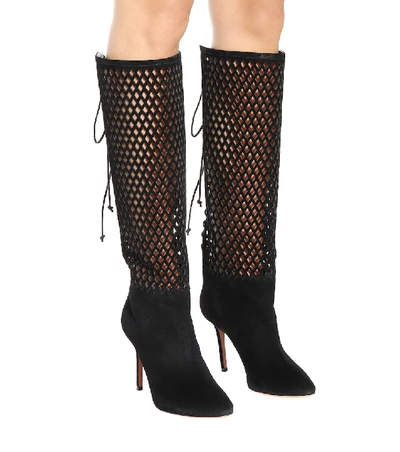 Shop Alaïa Perforated Suede Knee-high Boots In Black