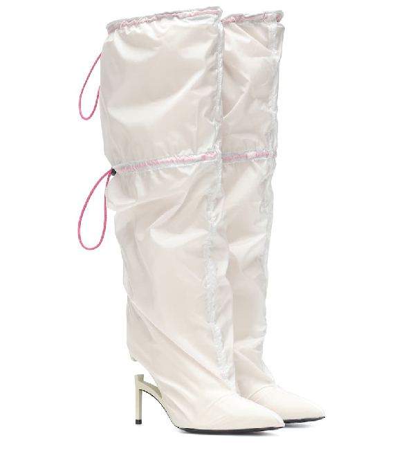 grey leather over the knee boots