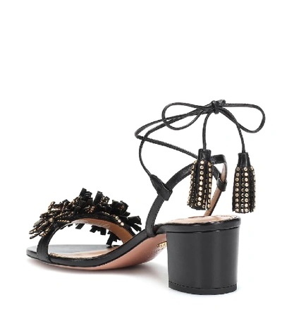 Shop Aquazzura Wild 50 Embellished Leather Sandals In Black