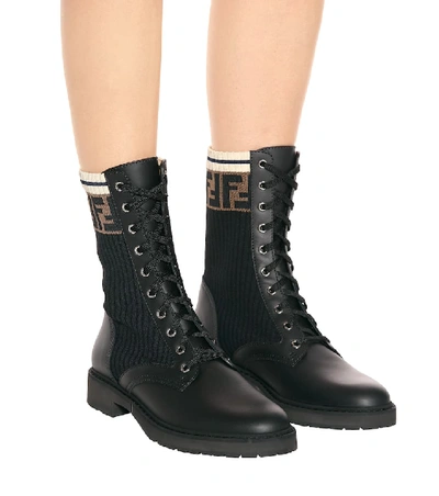 Shop Fendi Leather Biker Boots In Black