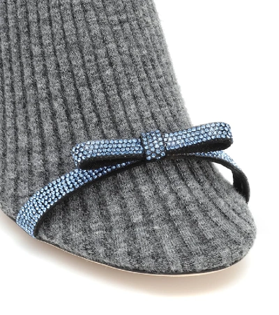 Shop Marco De Vincenzo Embellished Ribbed-knit Sock Boots In Grey