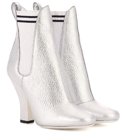 Shop Fendi Leather Ankle Boots In Silver