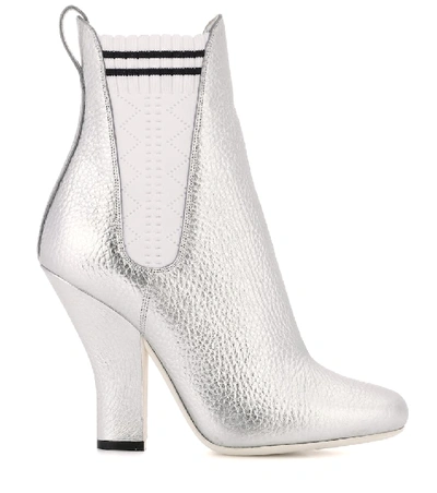 Shop Fendi Leather Ankle Boots In Silver